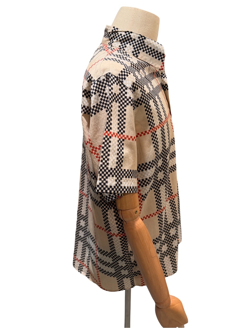 Burberry VTG Sz M Classic Beige Checked Short-Sleeve Button-Up Shirt (0921) - Picture 3 of 11